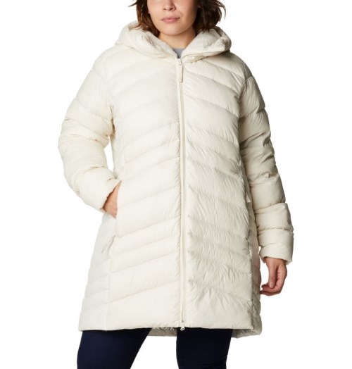 Women's Columbia Autumn Park Hooded Mid Down Jackets Cream | Plus Size CA-EC408